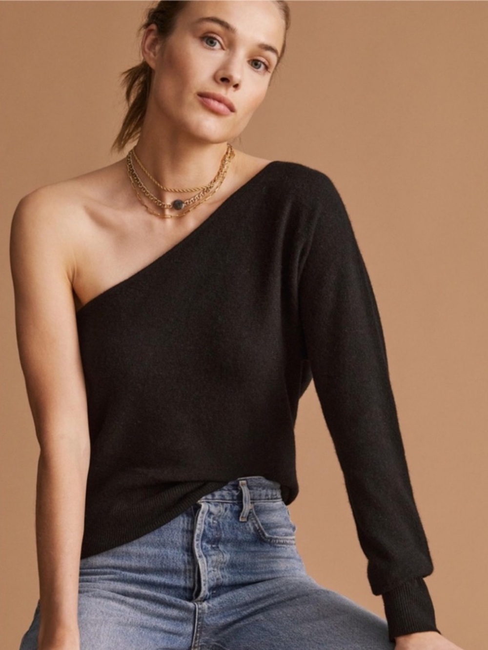 Anthropologie Maeve Cashmere Sweater in Black. Size Large